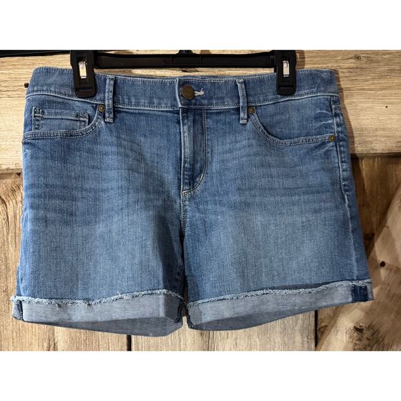 Loft Outlet Shorts Women's Sz 6 Cuffed Mid Rise Midi Cotton Spandex Rolled Denim - Picture 1 of 8